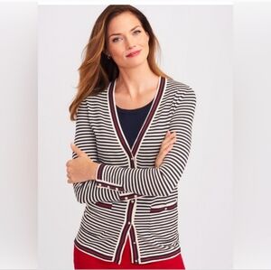 TALBOTS THE OPRAH MAGAZINE COLLECTION STRIPED CARDIGAN Black White Red Ladybug